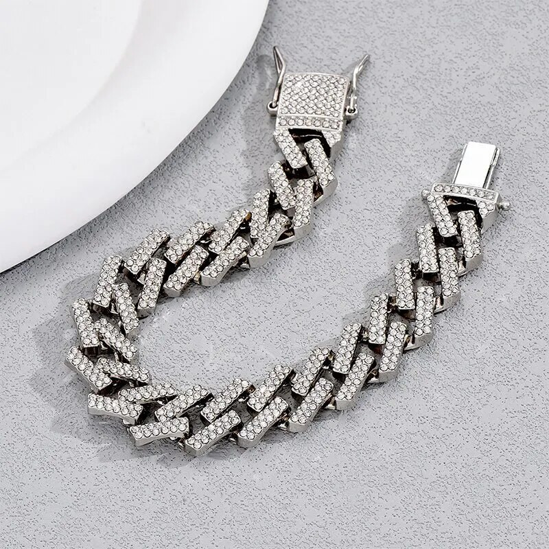 Hip hop Miami Link Chain Χρυσό βραχιόλι Clear Crystal Stone που διπλώνει πάνω από το κλείσιμο Βραχιόλι μεγάλη αλυσίδα για άνδρες Αξεσουάρ Προσωπικότητας