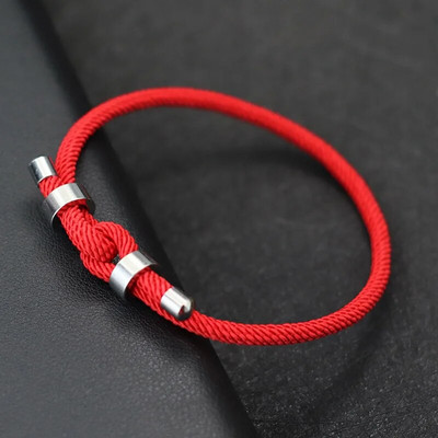 Noter Lucky Гривна с червен конец за мъже Неувяхваща гривна от неръждаема стомана, регулируема верига с шнур Pulsera Roja De Proteccion Joias