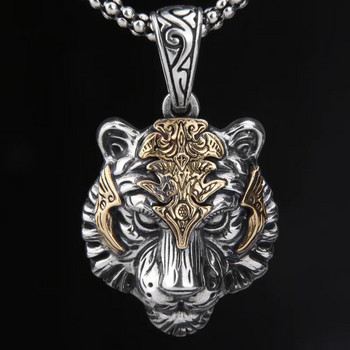 Retro Domineering Tiger Head μενταγιόν ζωικό κολιέ κατάλληλο για ανδρικά κοσμήματα μόδας πανκ ροκ χιπ χοπ