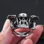 Punk Rock Motorcyclist Skull Ring For Men Gothic Big Beard Skull από ανοξείδωτο ατσάλι Δαχτυλίδι ποδηλάτης μόδας Ανδρικά κοσμήματα Δώρο Χονδρική