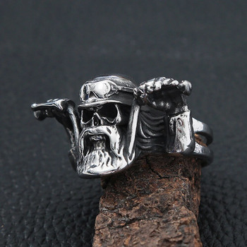 Punk Rock Motorcyclist Skull Ring For Men Gothic Big Beard Skull από ανοξείδωτο ατσάλι Δαχτυλίδι ποδηλάτης μόδας Ανδρικά κοσμήματα Δώρο Χονδρική