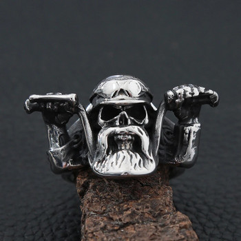 Пънк рок мотоциклетист череп пръстен за мъже готически голяма брада череп мотоциклетист пръстен от неръждаема стомана модни мъжки бижута подарък на едро
