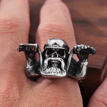 Punk Rock Motorcyclist Skull Ring For Men Gothic Big Beard Skull από ανοξείδωτο ατσάλι Δαχτυλίδι ποδηλάτης μόδας Ανδρικά κοσμήματα Δώρο Χονδρική