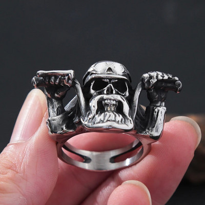 Punk Rock Motorcyclist Skull Ring For Men Gothic Big Beard Skull από ανοξείδωτο ατσάλι Δαχτυλίδι ποδηλάτης μόδας Ανδρικά κοσμήματα Δώρο Χονδρική