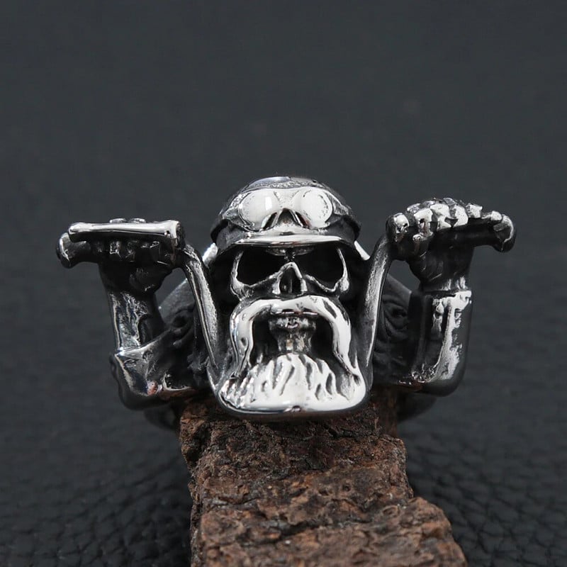 Punk Rock Motorcyclist Skull Ring For Men Gothic Big Beard Skull από ανοξείδωτο ατσάλι Δαχτυλίδι ποδηλάτης μόδας Ανδρικά κοσμήματα Δώρο Χονδρική