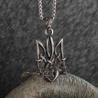 Retro Neptune Poseidon Trident Necklace Ukraine National Emblem Pendant Men\\\`s Fashion Cool Trendy Jewelry Accessories