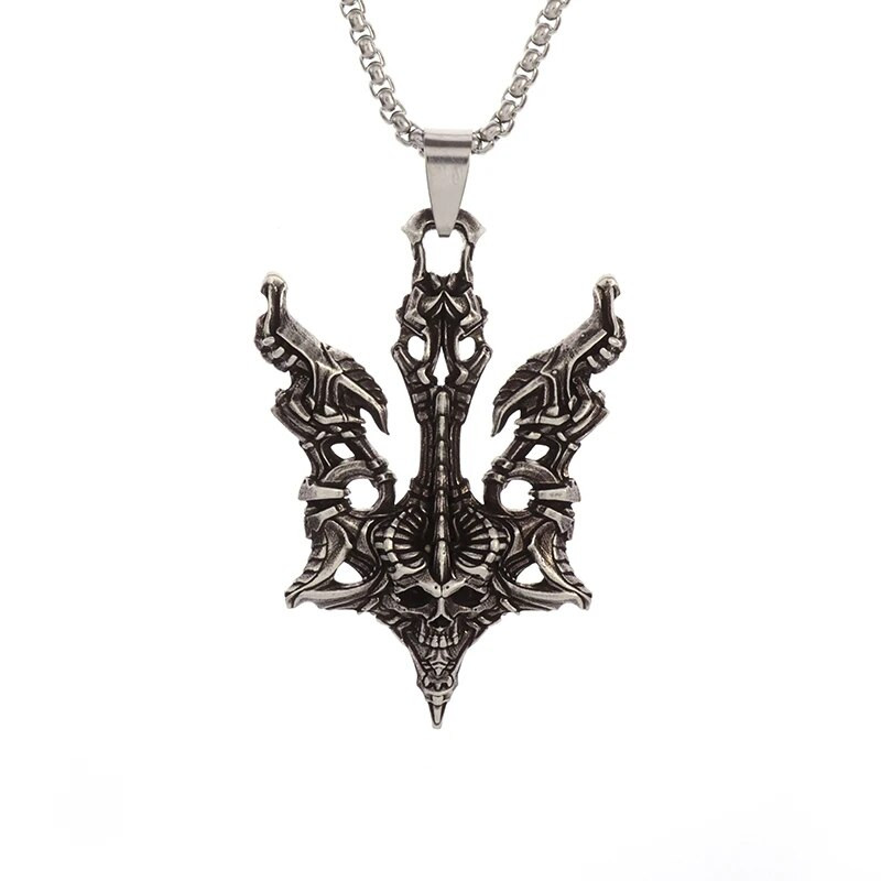 Gooti pealuu deemoni paadi ankurripatsiga kaelakee, isikupärastatud meeste mootorratta punk hip hop rock ehted Halloweeni kingitus