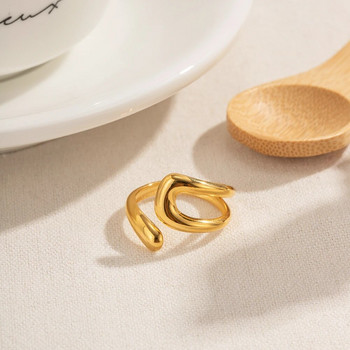 Uworld Неръждаема стомана Геометрични кухи многослойни широки пръстени с метална текстура Водоустойчиви ежедневни прости стилни златни бижута за жени