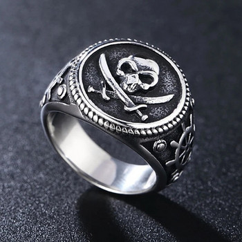 Винтидж мъжки пиратски печат с двоен нож пръстен с череп Златен/сребърен цвят Компас от неръждаема стомана Гот пънк пръстен Drop Доставка