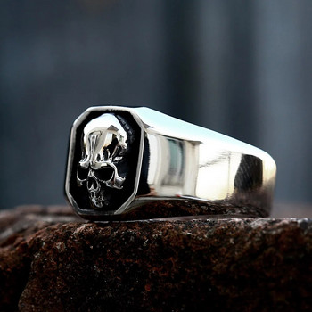 Готически висок полски пръстен със скелетен череп от неръждаема стомана за мъже, пънк рок метални рок черепни пръстени Модни байкерски бижута на едро