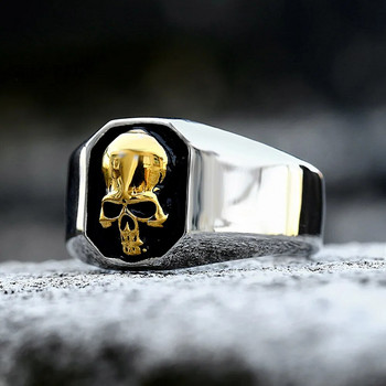 Готически висок полски пръстен със скелетен череп от неръждаема стомана за мъже, пънк рок метални рок черепни пръстени Модни байкерски бижута на едро