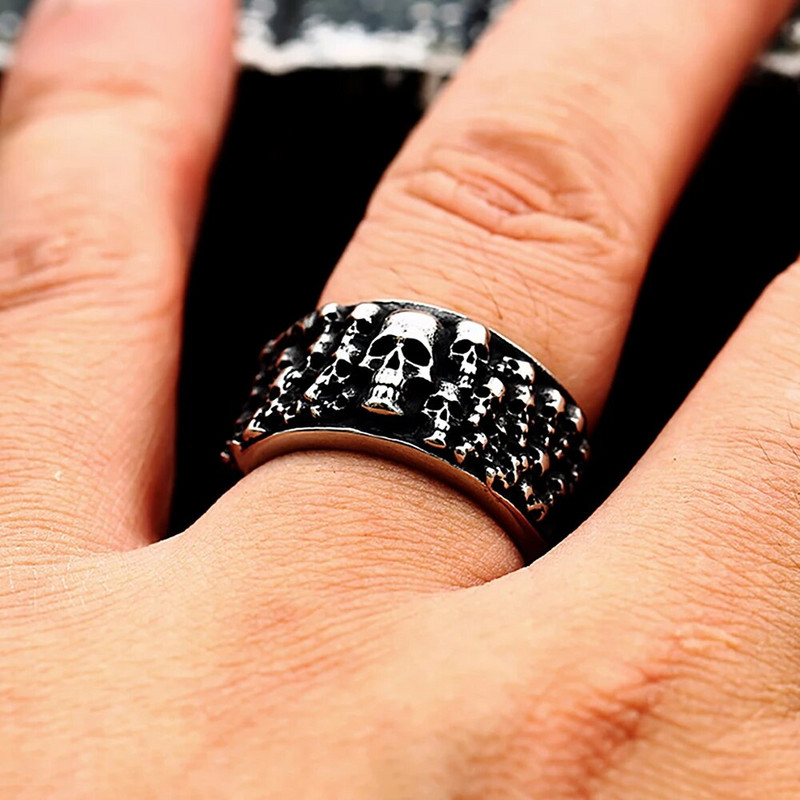 Uus disain punk vintage must pealuu sõrmus meestele poistele mood roostevabast terasest pealuu rõngas jalgratturi mootorratta ehete kingituste hulgimüük