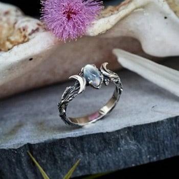 Θιβετιανό ασημί Double Moon Tension Mount Gemstone Δαχτυλίδι Γεωμετρικά δαχτυλίδια σχεδίασης Moonlight Κοσμήματα Δαχτυλίδια μόδας για γυναίκες Δώρο