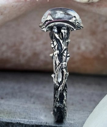 Тибетско сребро Двойна луна Tension Mount Пръстен със скъпоценни камъни Геометричен лунен дизайн Пръстени Бижута Модни пръстени за жени Подарък