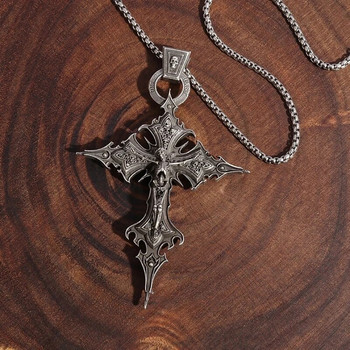 Γοτθικό Κολιέ με κρεμαστό σταυρό του Ιησού Κρανίου Καθολικό Κοσμήματα Προσευχής Ανδρικό Κολιέ μόδας Punk Punk