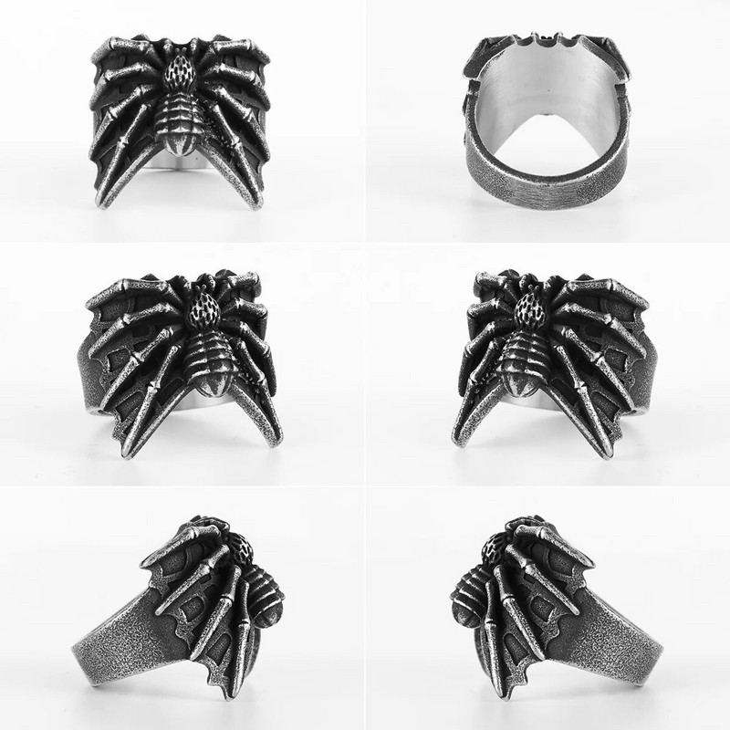 Ανοξείδωτο ατσάλι Ανδρικά δαχτυλίδια Spider Animal Vintage Punk Trendy για γυναίκες Ποδηλάτης Μόδα Κοσμήματα Δημιουργικότητα Απόκριες Δώρο Χονδρική