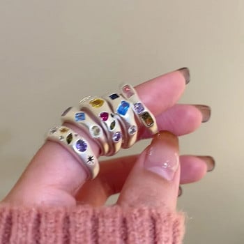 Πολύχρωμα μεταλλικά δαχτυλίδια ζιργκόν για γυναίκες Ακανόνιστο ματ δαχτυλίδι ρετρό δείκτης προσωπικότητας Δάχτυλο κοσμήματα Hip hop girls αξεσουάρ Δώρο