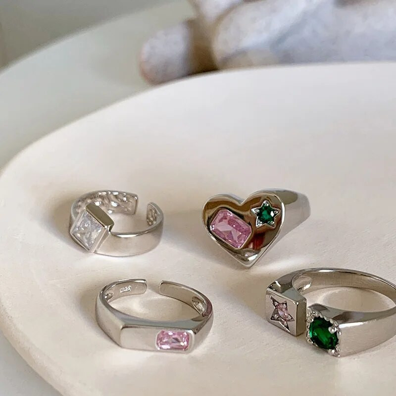 Πολύχρωμα μεταλλικά δαχτυλίδια ζιργκόν για γυναίκες Ακανόνιστο ματ δαχτυλίδι ρετρό δείκτης προσωπικότητας Δάχτυλο κοσμήματα Hip hop girls αξεσουάρ Δώρο