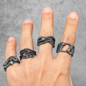 Ανδρικά δαχτυλίδια από ανοξείδωτο χάλυβα Διπλό φίδι Animal Punk Trendy για γυναίκες Ποδηλάτης Μόδα Κοσμήματα Απόκριες Δημιουργικότητα Δώρο Χονδρική
