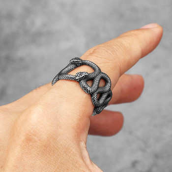 Ανδρικά δαχτυλίδια από ανοξείδωτο χάλυβα Διπλό φίδι Animal Punk Trendy για γυναίκες Ποδηλάτης Μόδα Κοσμήματα Απόκριες Δημιουργικότητα Δώρο Χονδρική