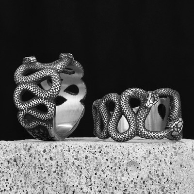 Мъжки пръстени от неръждаема стомана Двойна змия животно пънк модерен за жени байкер модни бижута Хелоуин творчество подарък търговия на едро