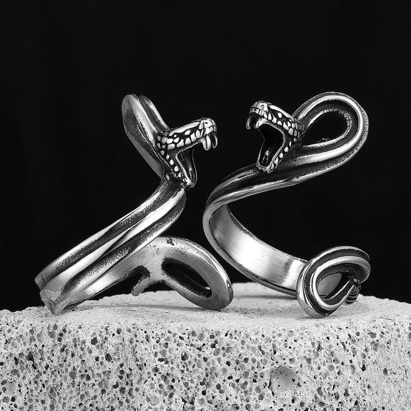 Nerūsējošā tērauda vīriešu gredzeni Dzīvnieku čūskas odze punk Moderns sievietēm Biker Modes rotaslietas Helovīna radošuma dāvanu vairumtirdzniecība