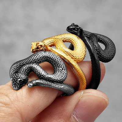 Мъжки пръстени от неръждаема стомана Viper Animal Snake Punk Trendy for Women Biker Fashion Jewelry Хелоуин Креативност Подарък на едро