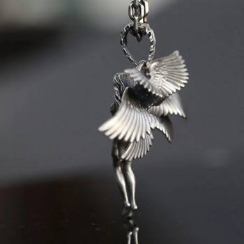 Vintage κολιέ Seraphim κρεμαστό κόσμημα Αξεσουάρ Hip Hop κοσμήματα με σκάλισμα στο χέρι Goddess Moonstone Angel Wings