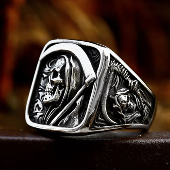 BEIER 2023 New Arrival The Grim Reaper Ring από ανοξείδωτο ατσάλι Skull Ring For Men Punk Vintage Biker Jewelry