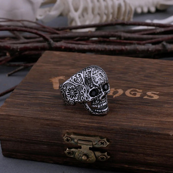 Ретро пръстен с череп от неръждаема стомана Мъжки готически хип-хоп моден велосипедист пръстен Мъжки бижута Подарък Дървена кутия Dropshipping