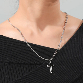 Κολιέ από ανοξείδωτο ατσάλι για άντρες Γυναικείο διάτρητο κολιέ με κρεμαστό σταυρό Μόδα Κοσμήματα κουβανέζικης αλυσίδας για δώρα γενεθλίων