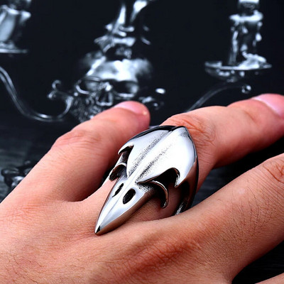 Реколта Odin Crow Skull Ring Men Biker Nordic Stainless Steel Viking Ring Fashion Amulet Ravens Jewelry Gift едро