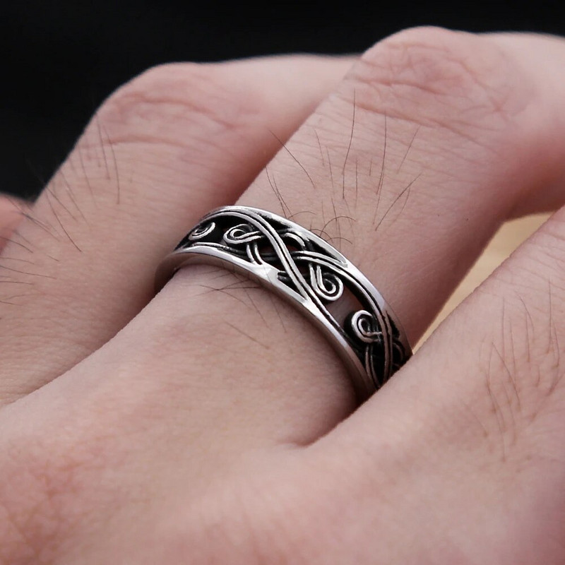 Απλά δαχτυλίδια από ανοξείδωτο ατσάλι 316 λίτρων για άνδρες Γυναικεία Vintage μόδα δαχτυλίδι με μοτίβο από γυαλί Δημιουργικό κόσμημα για ζευγάρια