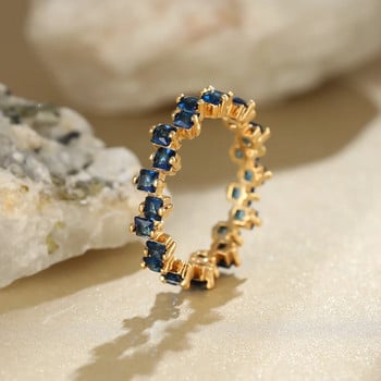 Неправилен квадратен годежен пръстен с циркон Винтидж женски тънък пръстен с кралски син камък Антични златни сватбени пръстени за жени CZ