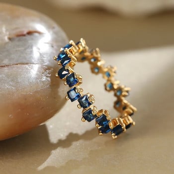 Ακανόνιστο τετράγωνο ζιργκόν δαχτυλίδι αρραβώνων Vintage Γυναικείο Βασιλικό Μπλε Λεπτό Δαχτυλίδι Αντίκες Χρυσό Χρώμα Βέρες Γυναικών CZ