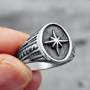 Пръстени от неръждаема стомана 316L North Star Shining Fashion Men Cool Ring for Friend Rider Biker Jewelry Уникален най-добър подарък на едро