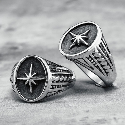 Пръстени от неръждаема стомана 316L North Star Shining Fashion Men Cool Ring for Friend Rider Biker Jewelry Уникален най-добър подарък на едро