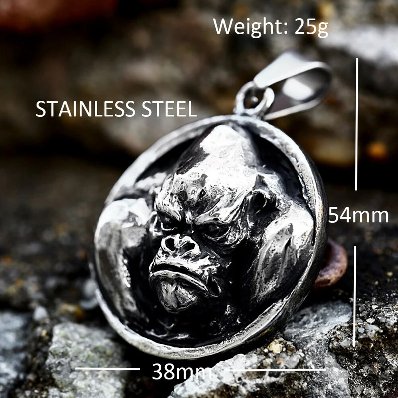 Vintage Classic Gorilla King Kong μενταγιόν κολιέ για άνδρες 316L από ανοξείδωτο ατσάλι Punk Biker Κολιέ με ζώα Δώρο κοσμήματα μόδας