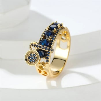 Винтидж пръстен с кралски син камък, цветно жълто злато, луксозни женски сватбени пръстени за жени, кръгъл висящ пръстен, годежни бижута, подаръци