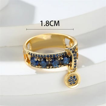 Винтидж пръстен с кралски син камък, цветно жълто злато, луксозни женски сватбени пръстени за жени, кръгъл висящ пръстен, годежни бижута, подаръци