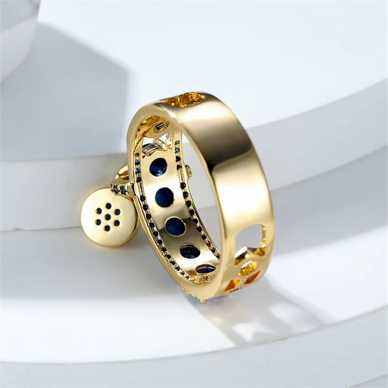 Vintage prsten od kraljevsko plavog kamena u boji žutog zlata, luksuzno žensko vjenčano prstenje za žene, okrugli viseći prsten, zaručnički nakit, darovi