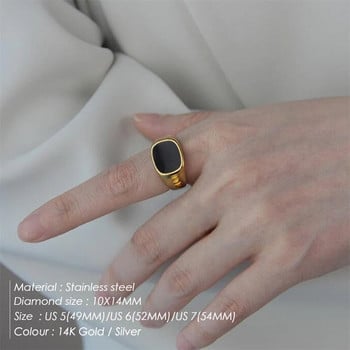 SUNIBI Square Vintage Shell Дамски пръстен Неръждаема стомана Бяло злато Цвят Голям масивен пръстен Парти Бижута Аксесоари Подарък Вечеря