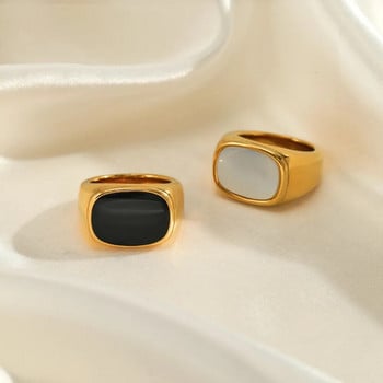 SUNIBI Square Vintage γυναικείο δαχτυλίδι από κοχύλι από ανοξείδωτο ατσάλι Λευκό χρυσό χρώμα Μεγάλο χοντρό δαχτυλίδι Κοσμήματα αξεσουάρ για πάρτι Δώρο Δείπνο