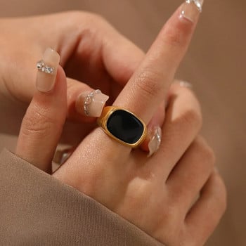 SUNIBI Square Vintage γυναικείο δαχτυλίδι από κοχύλι από ανοξείδωτο ατσάλι Λευκό χρυσό χρώμα Μεγάλο χοντρό δαχτυλίδι Κοσμήματα αξεσουάρ για πάρτι Δώρο Δείπνο