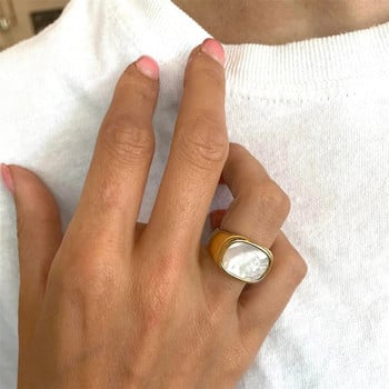 SUNIBI Square Vintage Shell Дамски пръстен Неръждаема стомана Бяло злато Цвят Голям масивен пръстен Парти Бижута Аксесоари Подарък Вечеря