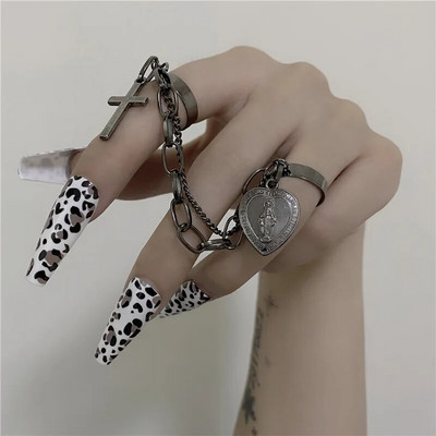 Punk gooti must nahkhiire tiibrist ketisõrmused meestele naistele hiphop kristallist südameristi ebakorrapärased topeltsõrmusõrmused ehted