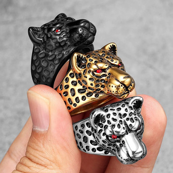 Пръстен с леопард от неръждаема стомана мъжки пръстени ягуар диви животни пънк рок за мъжко парти бижута аксесоари за Хелоуин подарък на едро