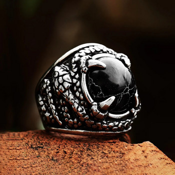 Моден ретро доминиращ змийски пръстен Готически мъжки пръстен от неръждаема стомана с черен камък Пънк байкърски амулет Бижута Подаръци на едро