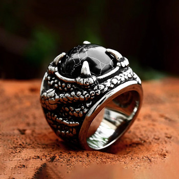 Моден ретро доминиращ змийски пръстен Готически мъжки пръстен от неръждаема стомана с черен камък Пънк байкърски амулет Бижута Подаръци на едро