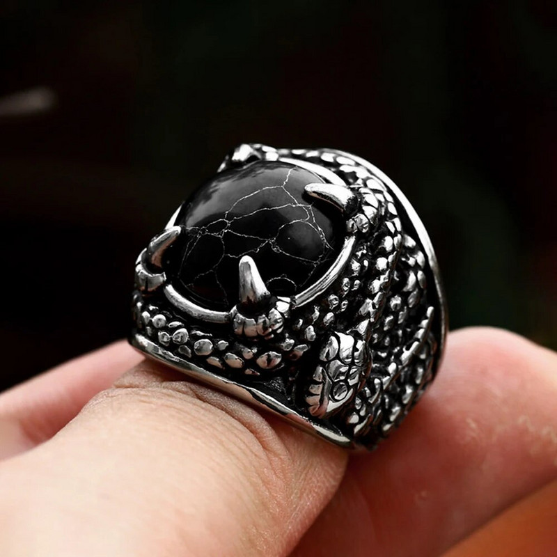Mood Retro Domineeriv Snake Ring Gooti roostevabast terasest Meeste Must Kivisõrmus Punk Biker Amulet Ehted Kingitused Hulgimüük